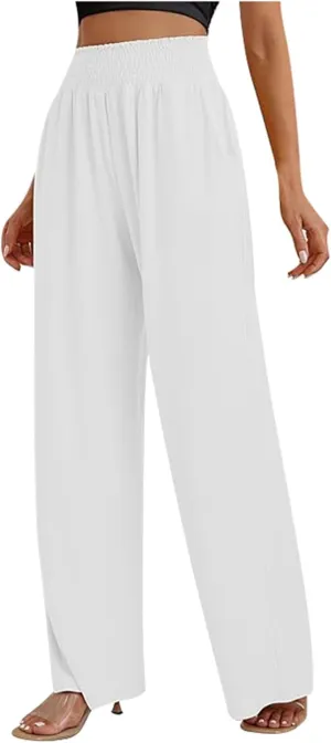 Women Wide Leg Cotton and Linen Pants Dressy High Waisted Palazzo Pants Joggers Drawstring Trouser with Pocket