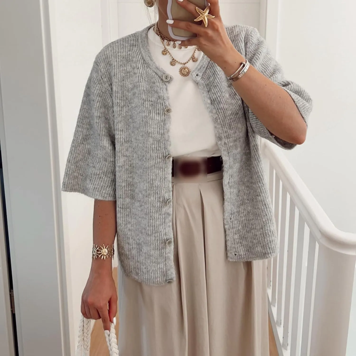 Women Y2K Crop Cardigan Sweater Crewneck Short Sleeve Button Down Knit Crop Top Teen Girls Aesthetic Cute Cardigan