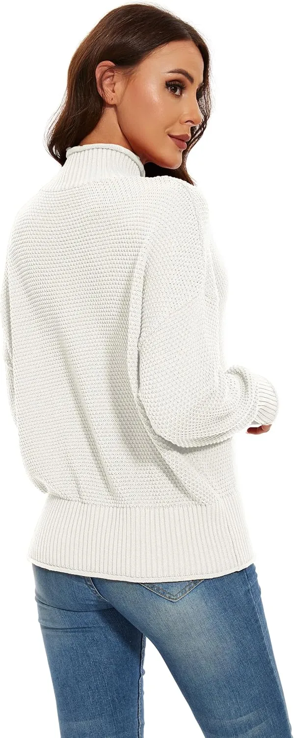 Women's 100% Cotton Turtleneck Oversized Sweaters 2024 Loose Long Sleeve Pullover Batwing Knit Jumper