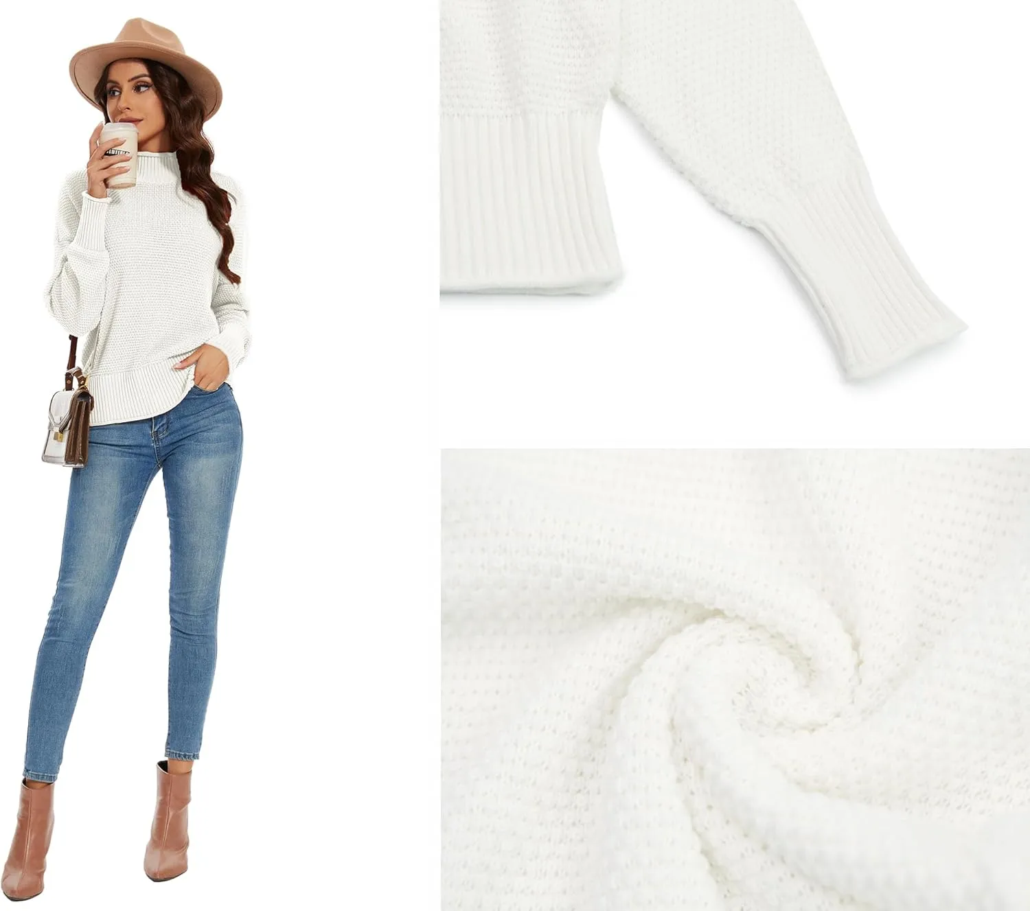 Women's 100% Cotton Turtleneck Oversized Sweaters 2024 Loose Long Sleeve Pullover Batwing Knit Jumper
