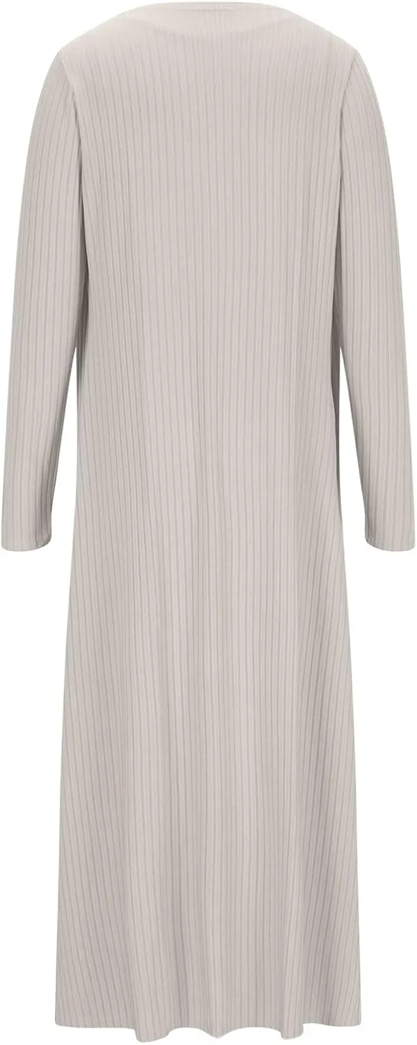 Women's 2 Piece Knitted Outfits Spaghetti Strap Bodycon Midi Dress with Belted Sexy Open Front Long Cardigan Set