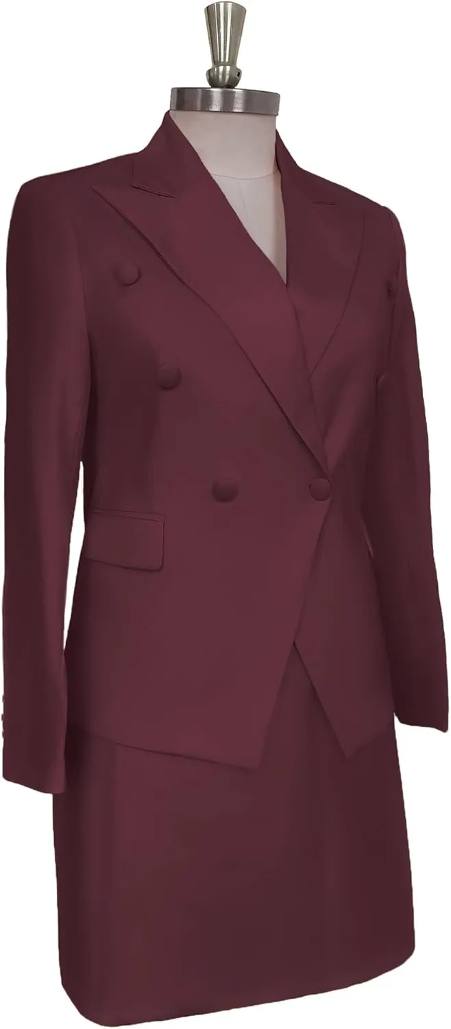 Women's 2 Piece Skirt Suit Double Breasted Jacket & Pencil Skirt Formal Office Business Suit