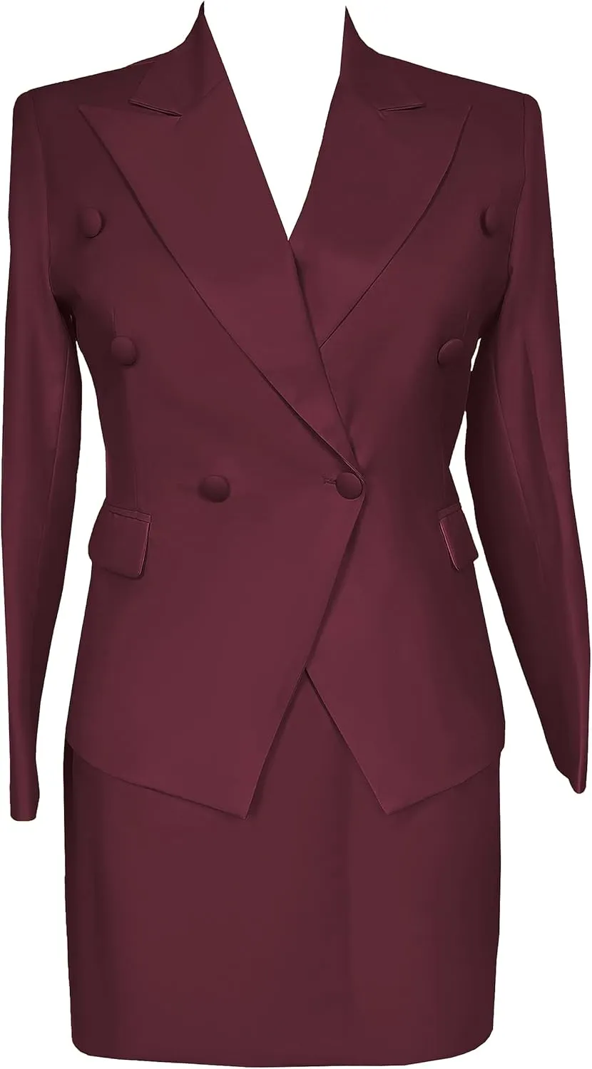 Women's 2 Piece Skirt Suit Double Breasted Jacket & Pencil Skirt Formal Office Business Suit