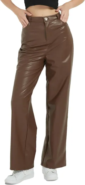 Women's Black Leather Pants - High Waist Faux Leather Straight Leg Bell Bottom Flare Pants