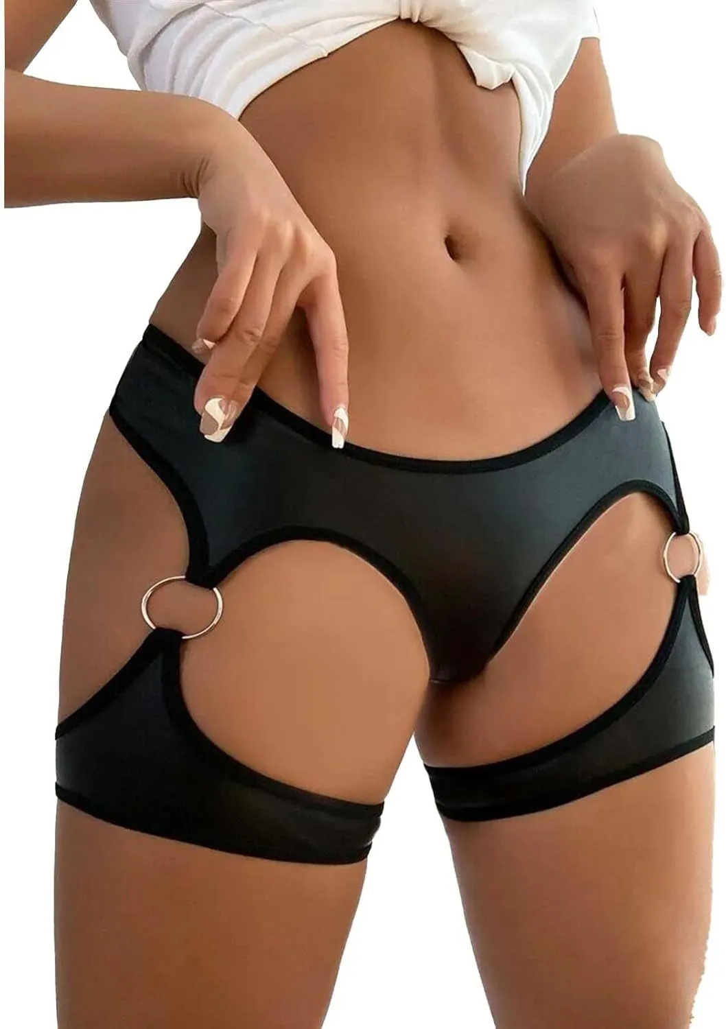 Women's Booty Shorts with Garters High Waisted Biker Hot Pants Gym Cheeky Garter Running Shorts