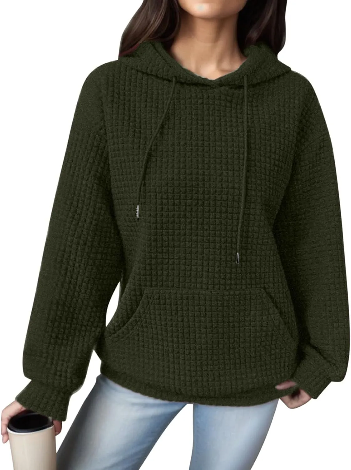 Women's Casual Oversized Hoodies Color Block Long Sleeve Drawstring Sweatshirt Solid Loose Pullover Tops with Pocket