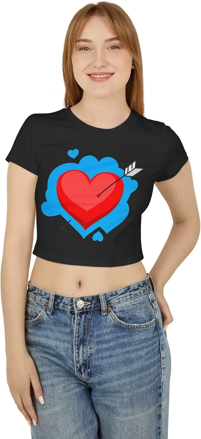Women's Crop Top Tee, Summer Short Sleeve T Shirt, Slim Fit Graphic Letter Print, Sustainable Organic Cotton