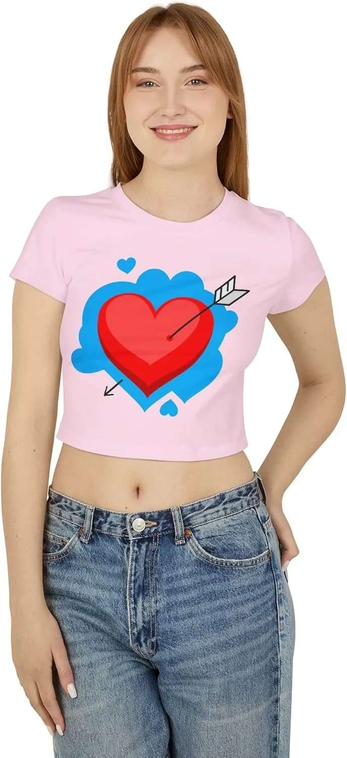 Women's Crop Top Tee, Summer Short Sleeve T Shirt, Slim Fit Graphic Letter Print, Sustainable Organic Cotton