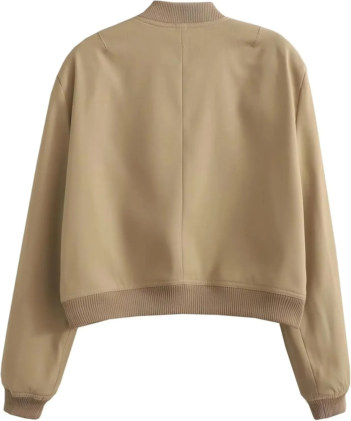 Women's Cropped Bomber Jacket Long Sleeve Lightweight Casual Button Down Baseball Varsity Jacket with Pockets
