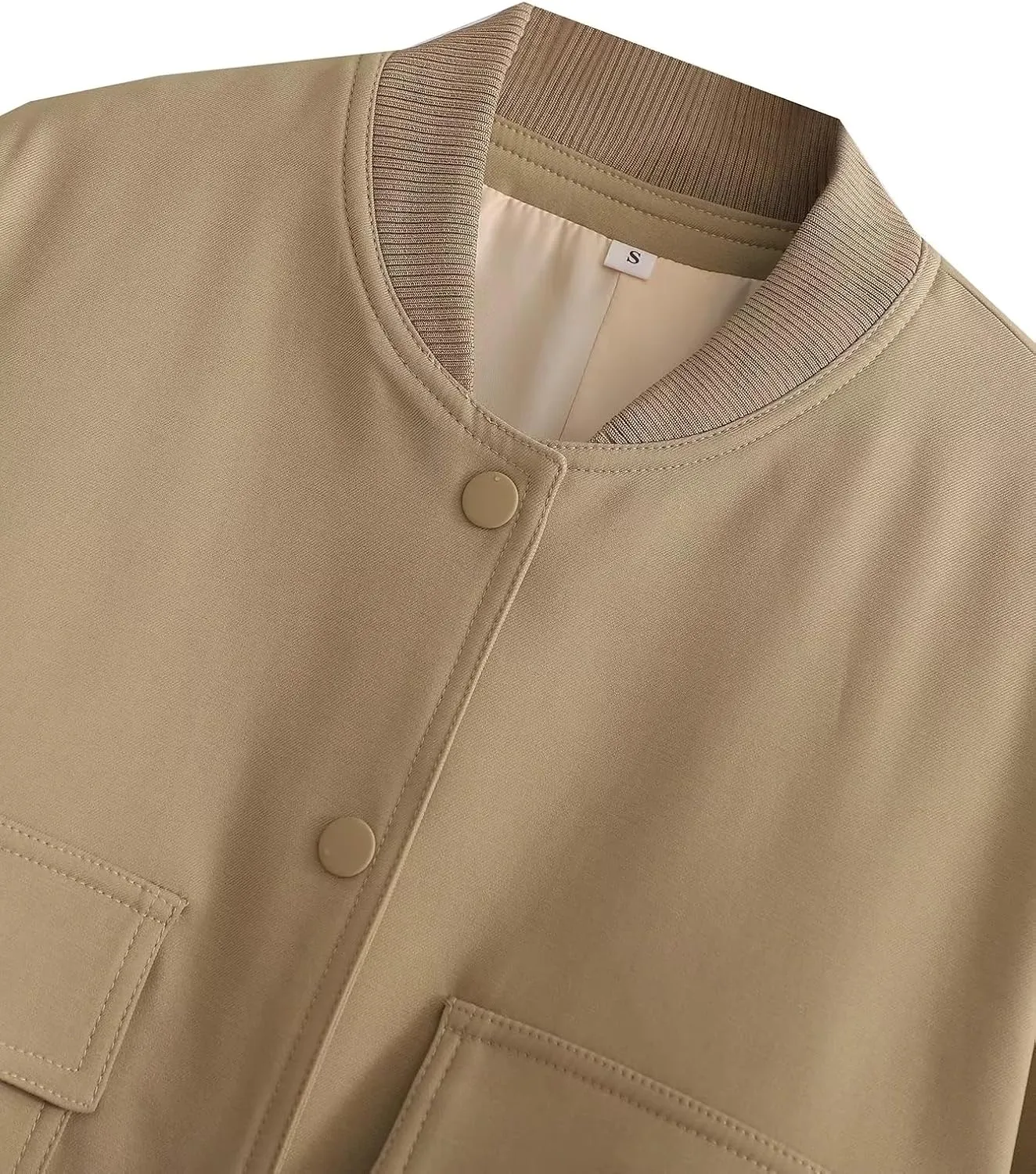 Women's Cropped Bomber Jacket Long Sleeve Lightweight Casual Button Down Baseball Varsity Jacket with Pockets