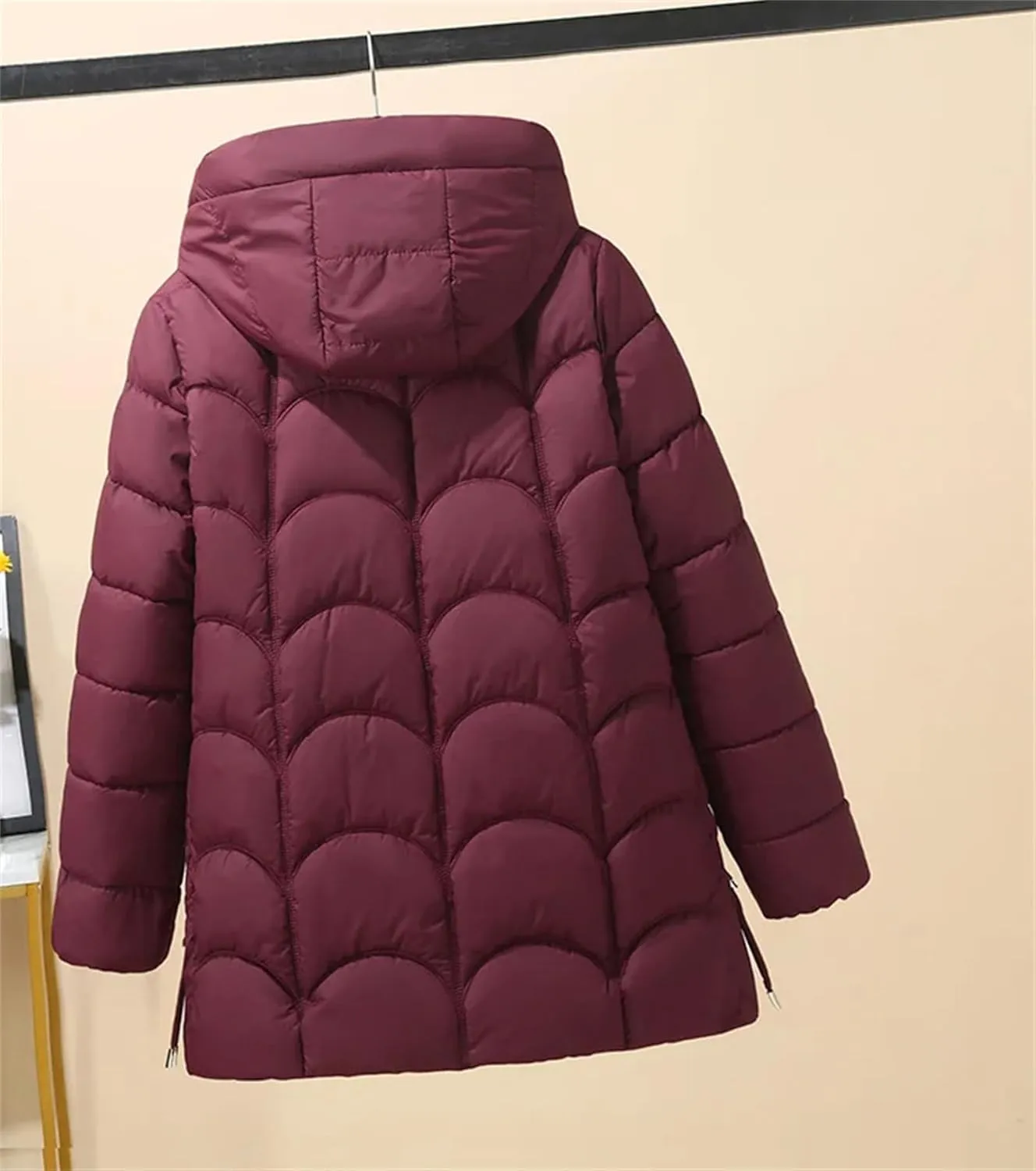Women's Down Cotton Warm Coats Winter Stylish Midi Length Hooded Lightweight Padded Jacket Winter Parka