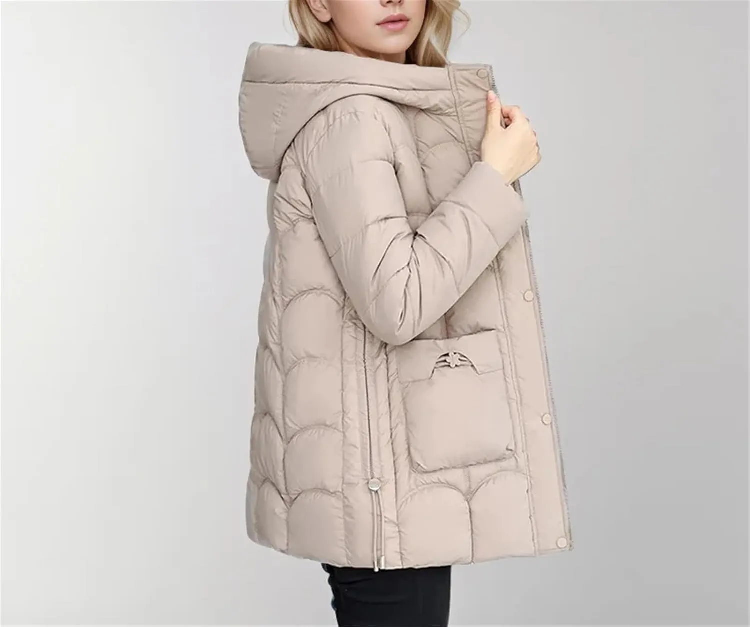 Women's Down Cotton Warm Coats Winter Stylish Midi Length Hooded Lightweight Padded Jacket Winter Parka