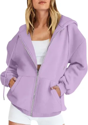 Women's Full Zip Up Hoodie Long Sleeve Hooded Sweatshirts Pockets Jacket Casual Coat Fall Outfits 2024 Trendy