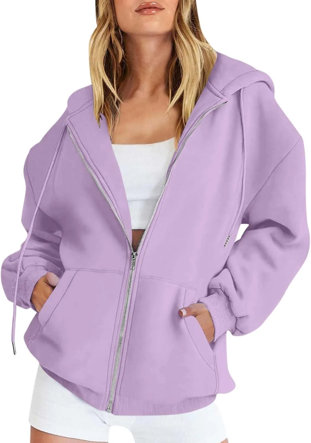Women's Full Zip Up Hoodie Long Sleeve Hooded Sweatshirts Pockets Jacket Casual Coat Fall Outfits 2024 Trendy