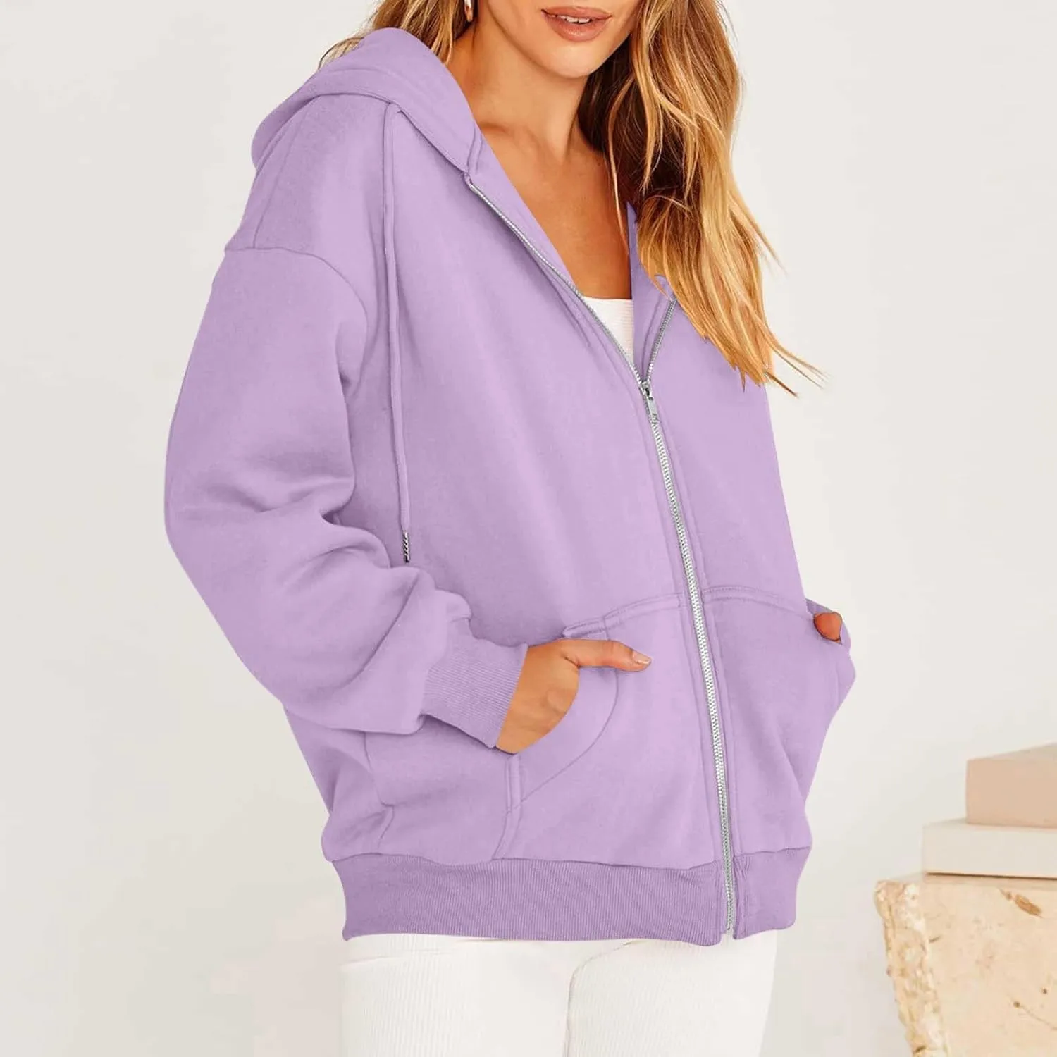 Women's Full Zip Up Hoodie Long Sleeve Hooded Sweatshirts Pockets Jacket Casual Coat Fall Outfits 2024 Trendy