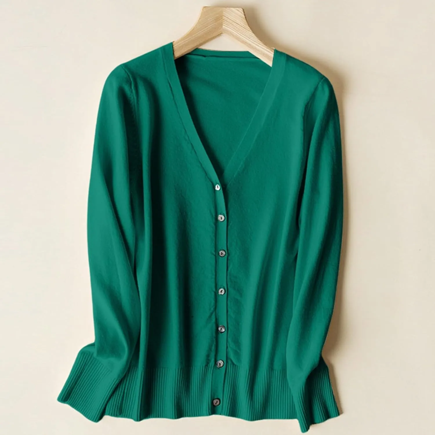 Women's Knitted Cardigan Sweater Casual V Neck Long Sleeve Solid Color Button Down Classic Soft Knit Sweater