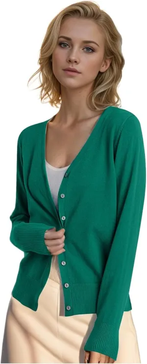 Women's Knitted Cardigan Sweater Casual V Neck Long Sleeve Solid Color Button Down Classic Soft Knit Sweater