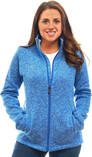 Womens Knitted Sweater Unique Speckled Zip Up Fleece Jacket, All Season Heather Cardigan