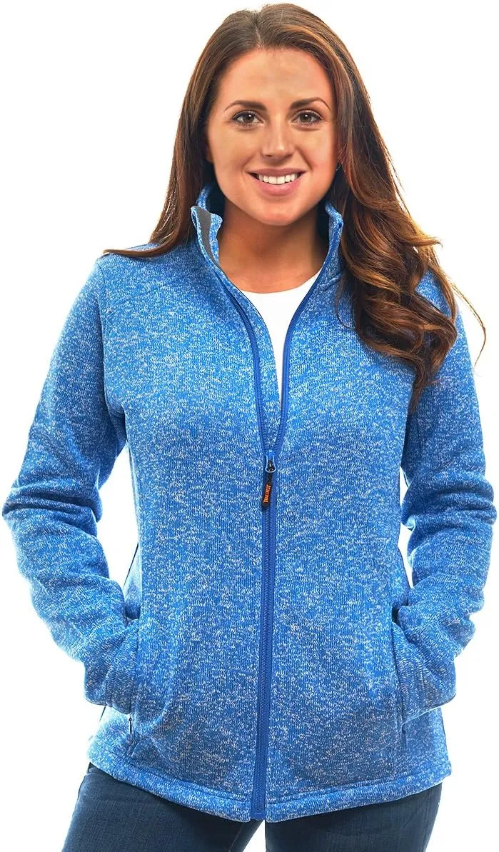Womens Knitted Sweater Unique Speckled Zip Up Fleece Jacket, All Season Heather Cardigan