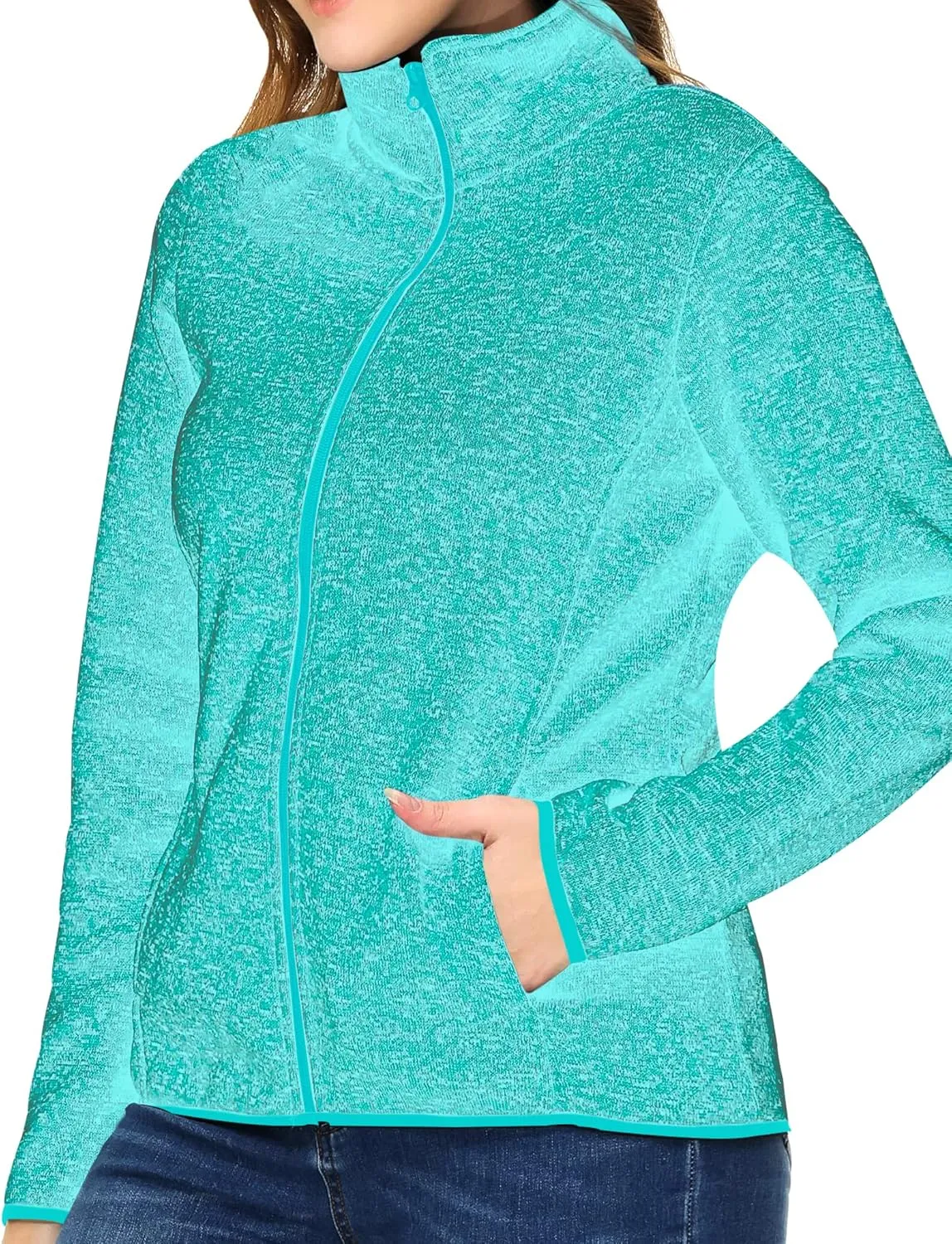 Womens Knitted Sweater Unique Speckled Zip Up Fleece Jacket, All Season Heather Cardigan