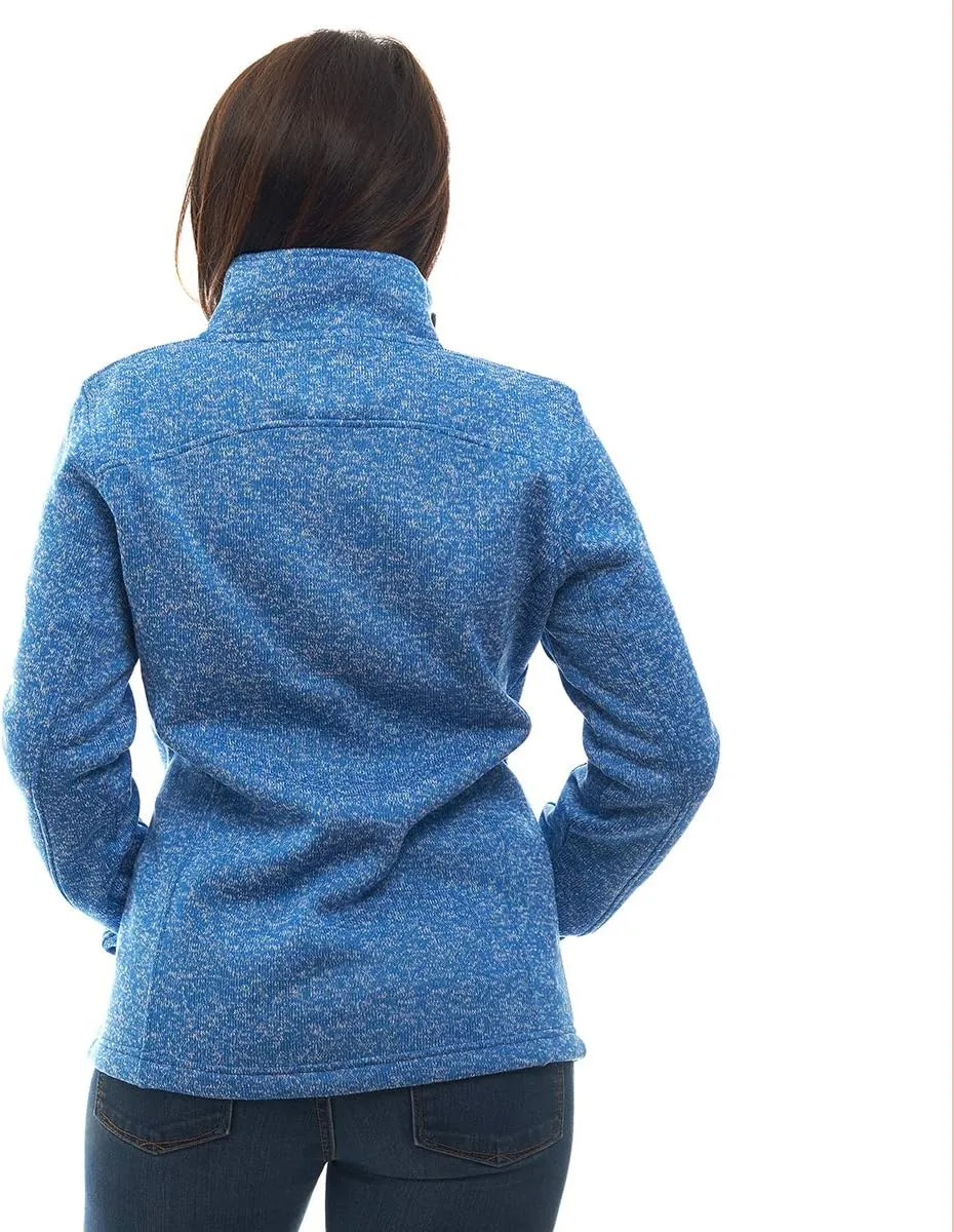 Womens Knitted Sweater Unique Speckled Zip Up Fleece Jacket, All Season Heather Cardigan