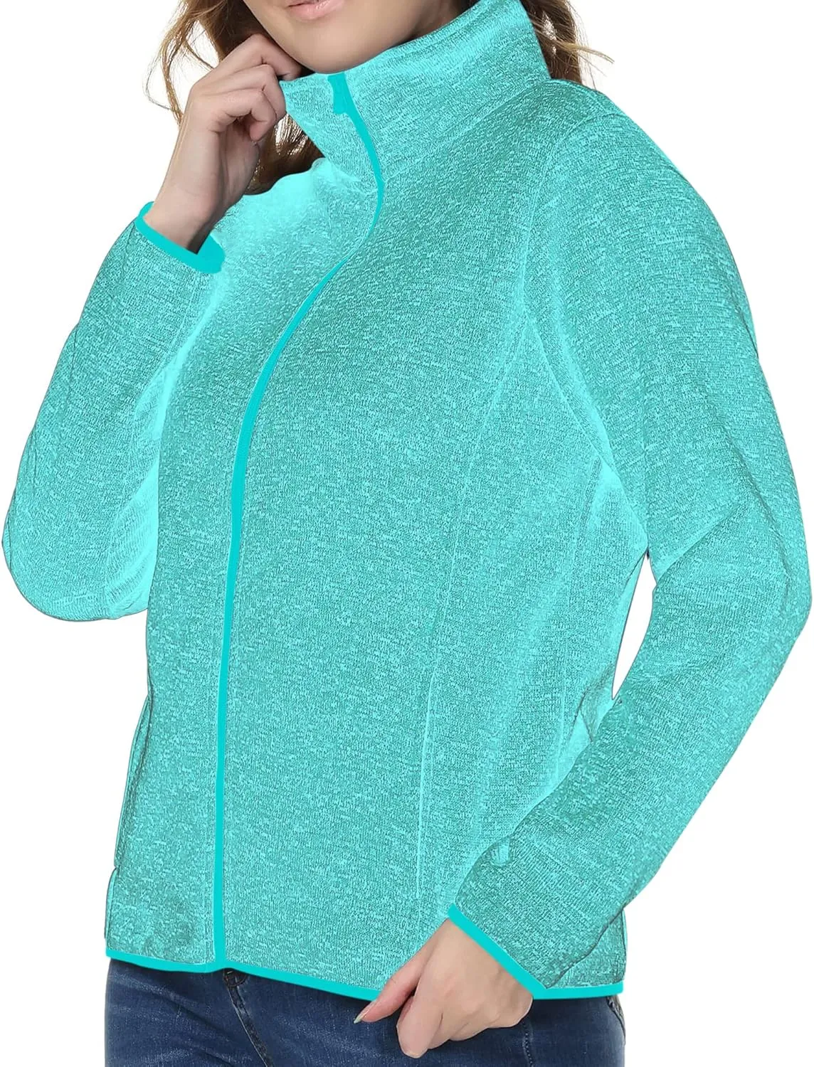 Womens Knitted Sweater Unique Speckled Zip Up Fleece Jacket, All Season Heather Cardigan