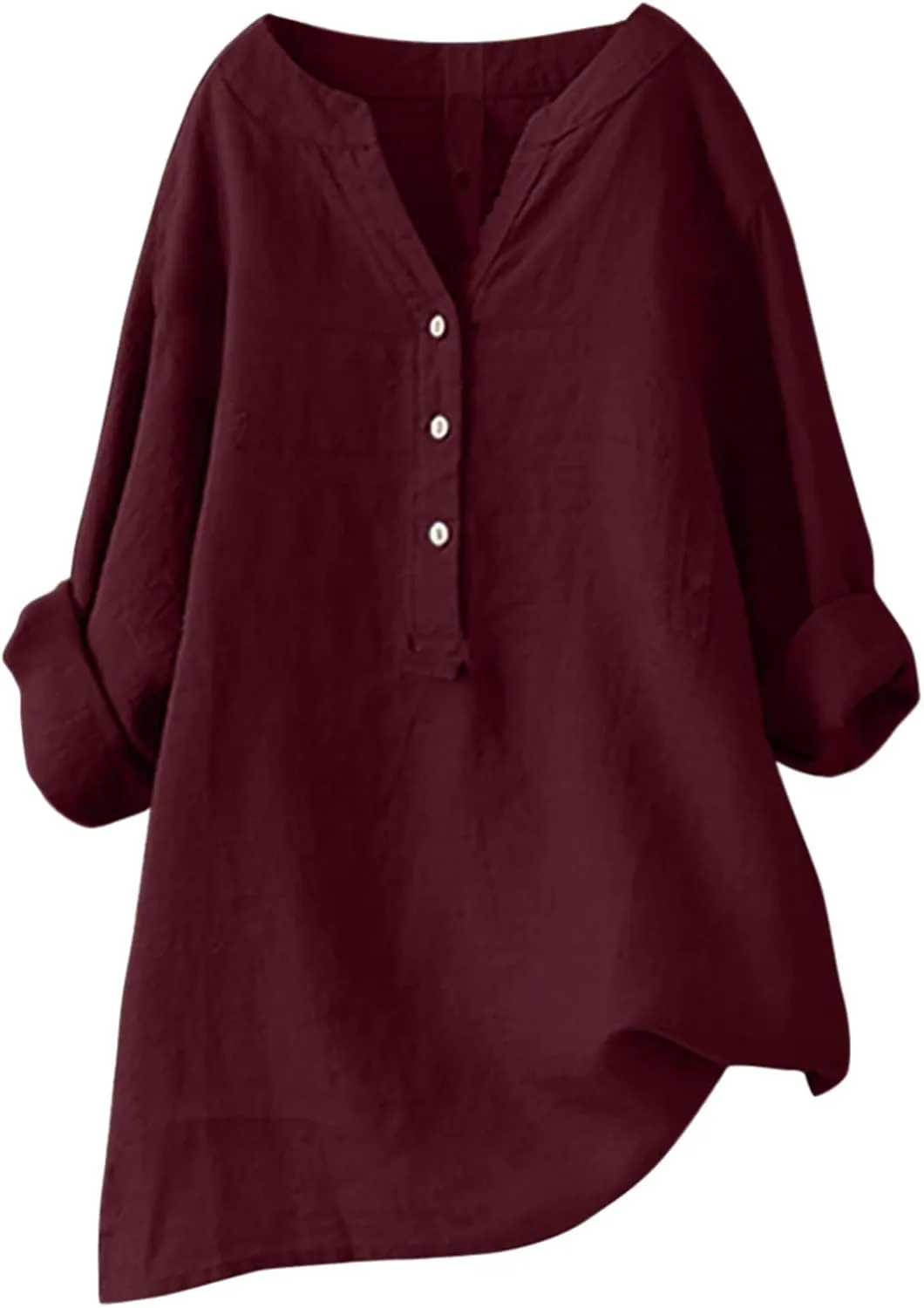 Womens Linen Shirts Summer Linen Bohemian Long Sleeve T-Shirts Casual Plus Size Lightweight Round Neck Tshirts