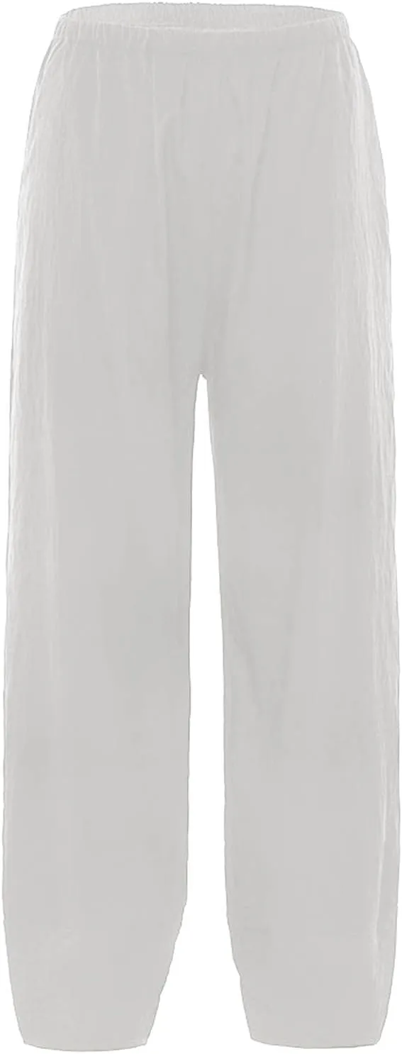 Womens Linen Summer Drawstring Palazzo Lounge Pants Low Waist Lounge Pants Loose Fit Palazzo Lounge Pants Vacation