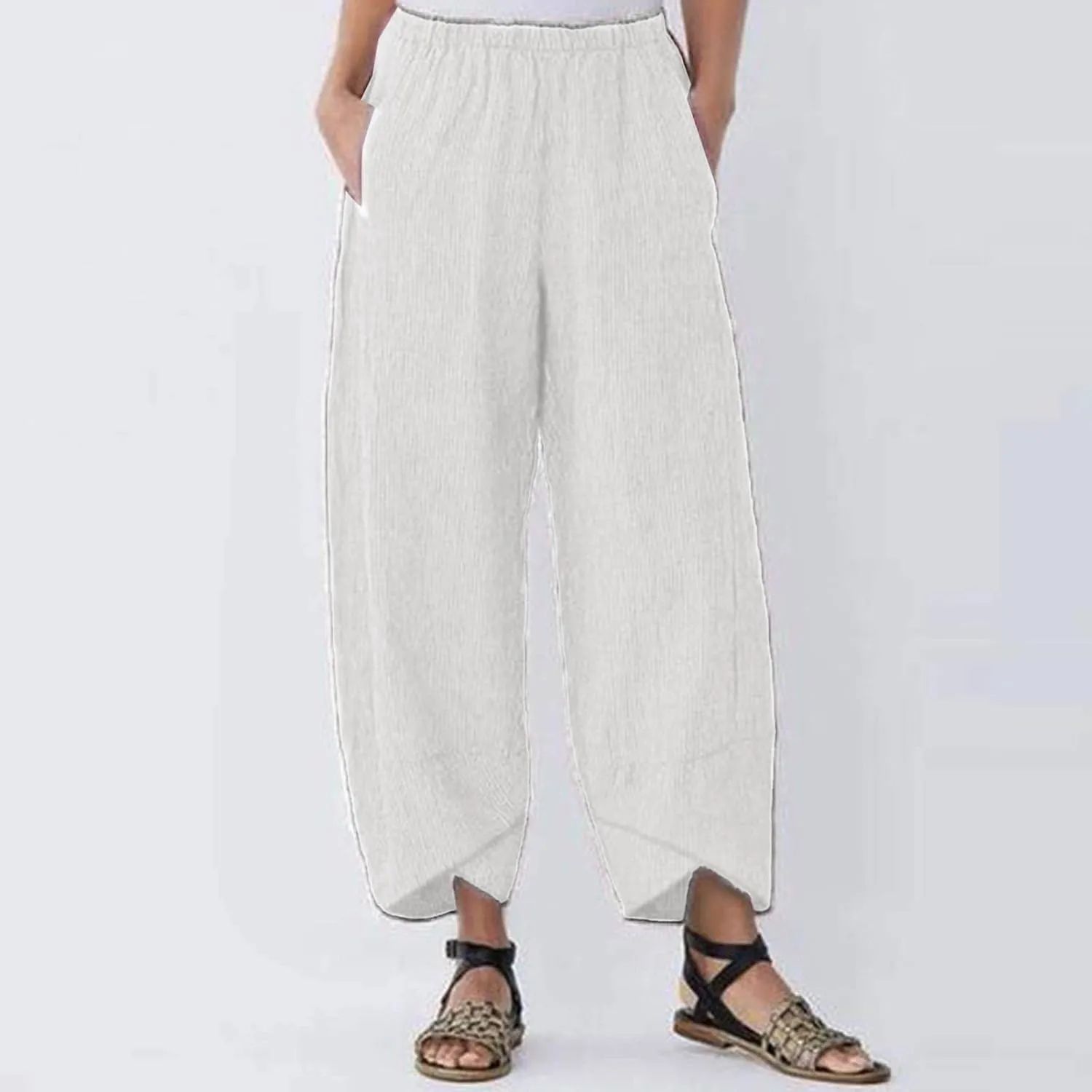 Womens Linen Summer Drawstring Palazzo Lounge Pants Low Waist Lounge Pants Loose Fit Palazzo Lounge Pants Vacation