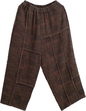 Women's Loose Cotton Pants,Patchwork Style Straight Leg Pants, Casual Vintage Boho Harem Pants