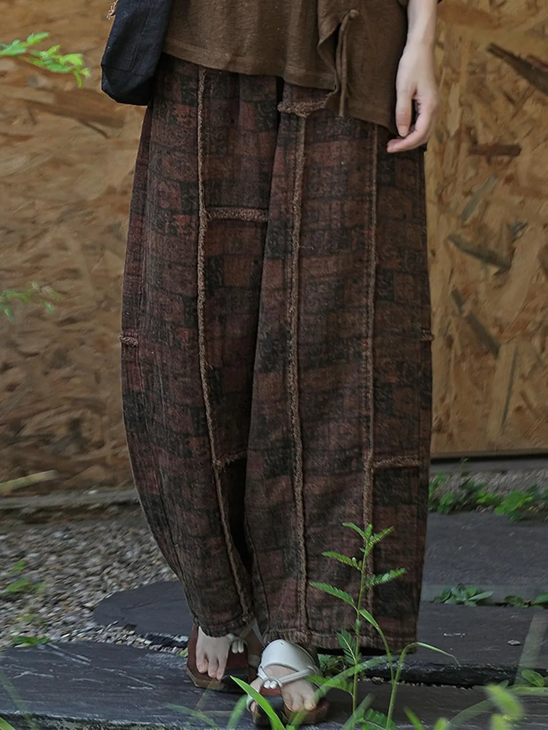 Women's Loose Cotton Pants,Patchwork Style Straight Leg Pants, Casual Vintage Boho Harem Pants