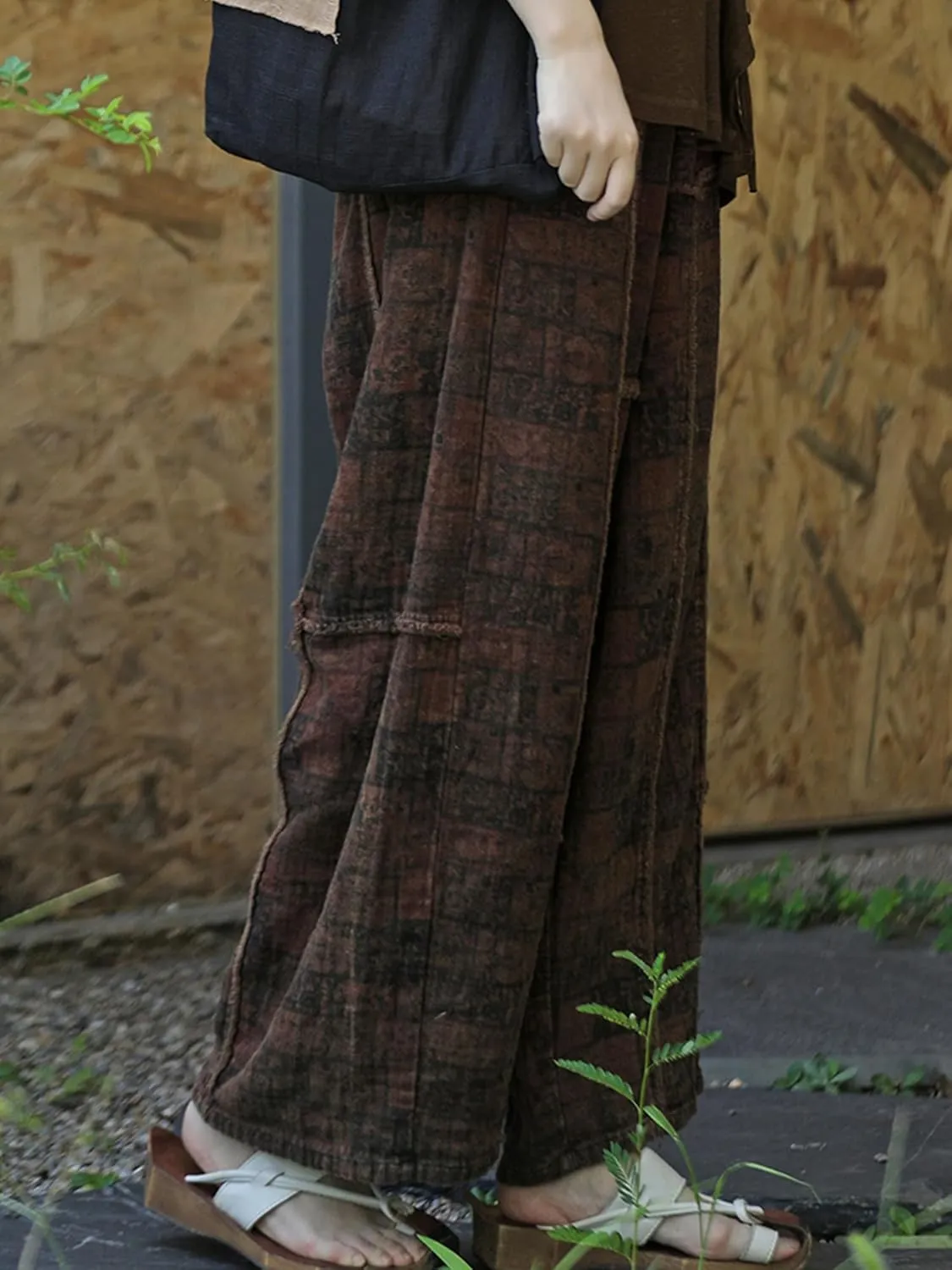 Women's Loose Cotton Pants,Patchwork Style Straight Leg Pants, Casual Vintage Boho Harem Pants
