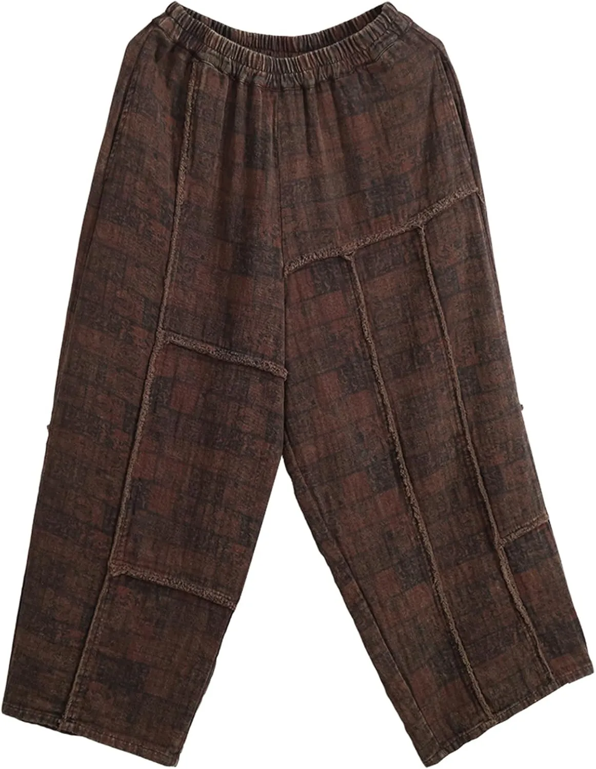 Women's Loose Cotton Pants,Patchwork Style Straight Leg Pants, Casual Vintage Boho Harem Pants