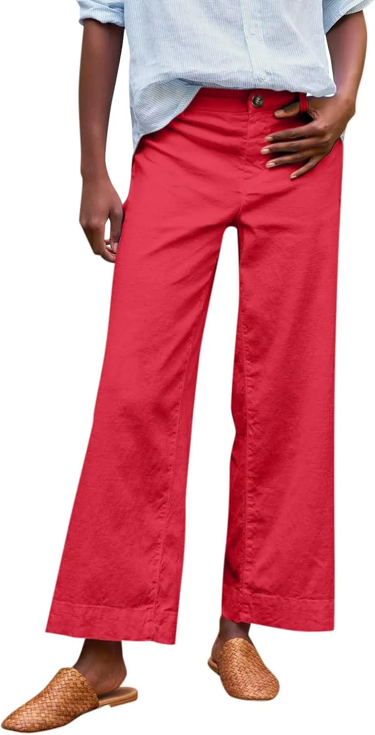 Womens Pants, Peasant Pants Casual Linen Plaid Straight Leg Side Button Drawstring