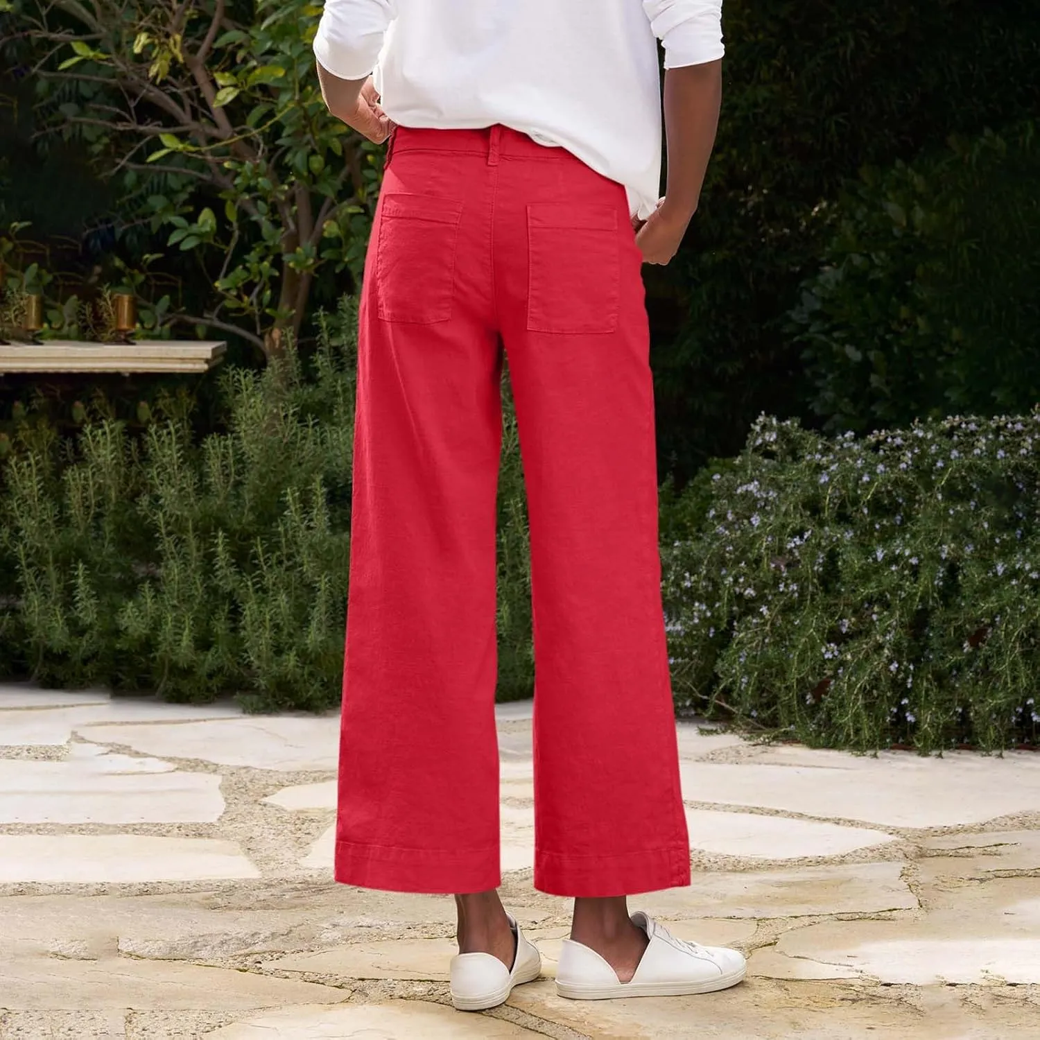 Womens Pants, Peasant Pants Casual Linen Plaid Straight Leg Side Button Drawstring