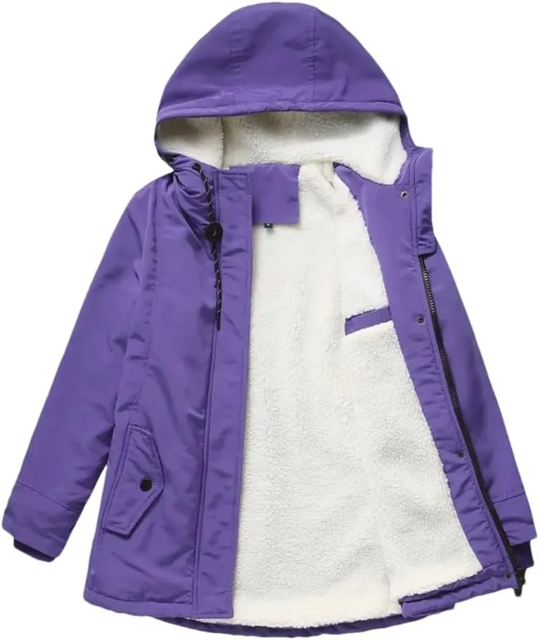 Womens Parker Coat Cotton-Padded Jacket For Women Thickened Jacket Casual Hooded Coat