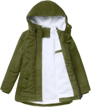 Womens Parker Coat Cotton-Padded Jacket For Women Thickened Jacket Casual Hooded Coat