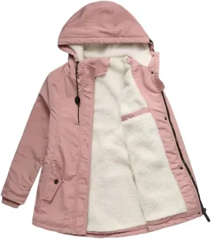 Womens Parker Coat Cotton-Padded Jacket For Women Thickened Jacket Casual Hooded Coat