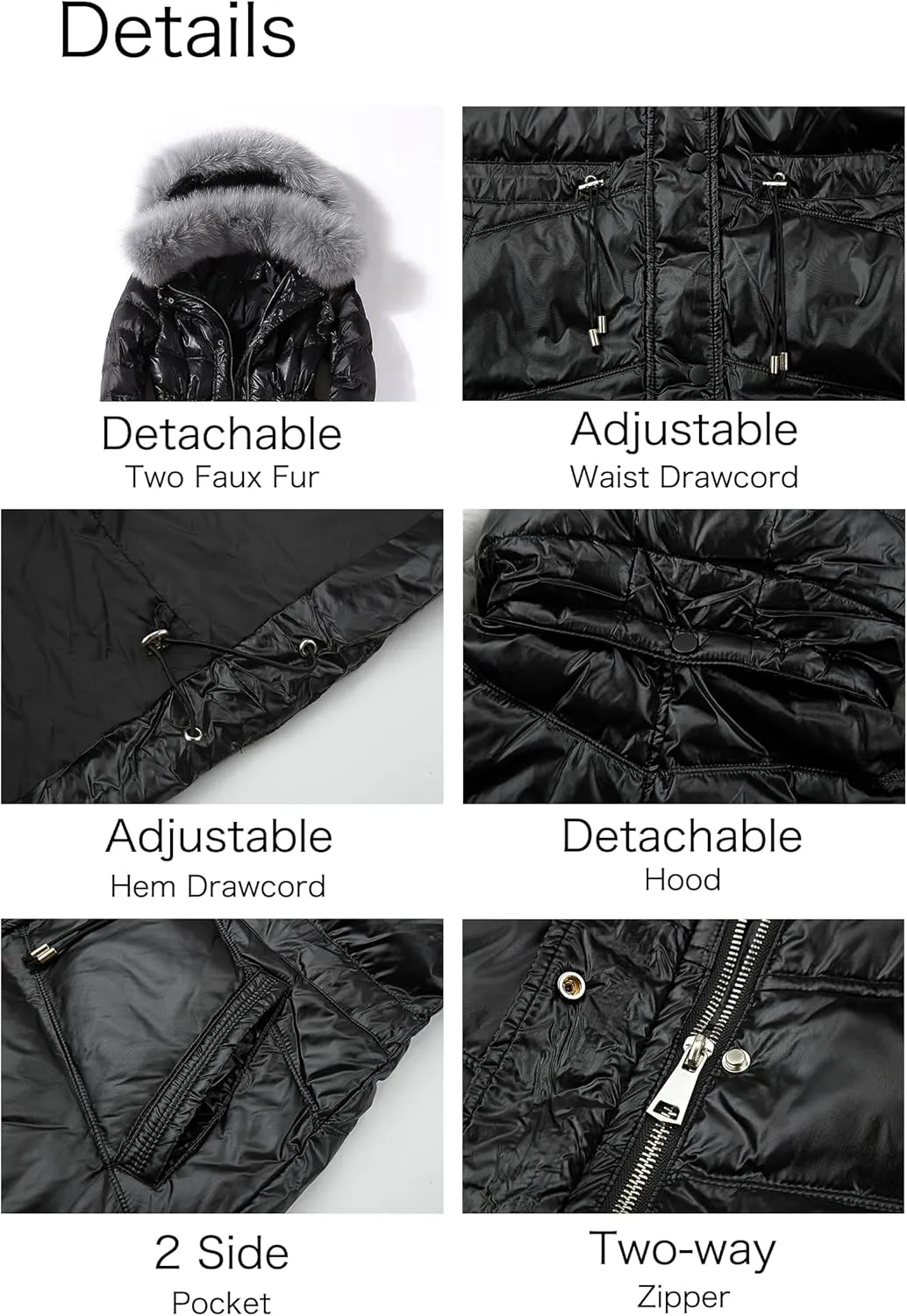 Women's Plus Size Shiny Down Jacket with Double Detachable Faux Fur Hooded Long Down Puffer Coat for Winter