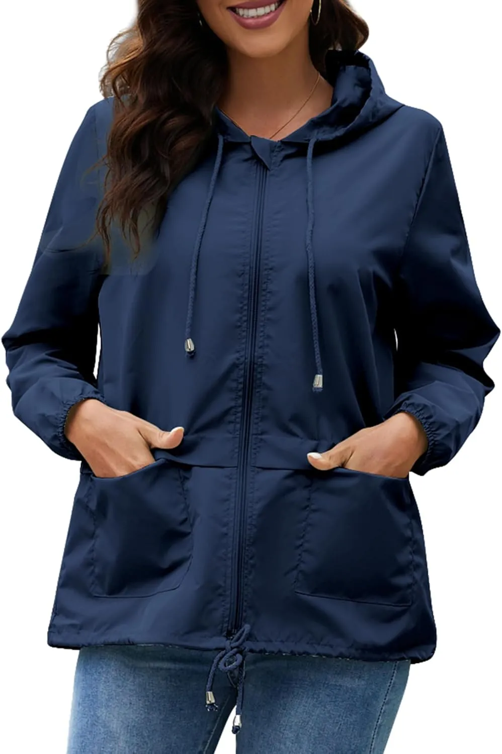 Women's Raincoats Windbreaker Rain Jacket Waterproof Lightweight Outdoor Hooded Trench Coats S-XXL