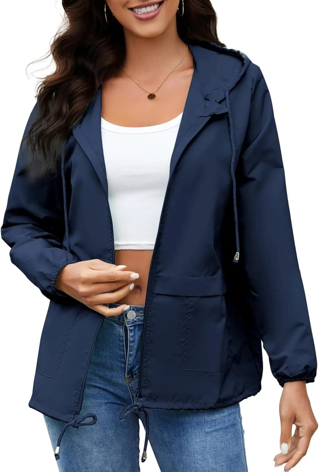 Women's Raincoats Windbreaker Rain Jacket Waterproof Lightweight Outdoor Hooded Trench Coats S-XXL