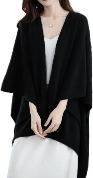 Women's Shawl Wrap Plus Size Cardigan 100% Merino Wool Poncho Cape Fall Winter Open Sweater Coat