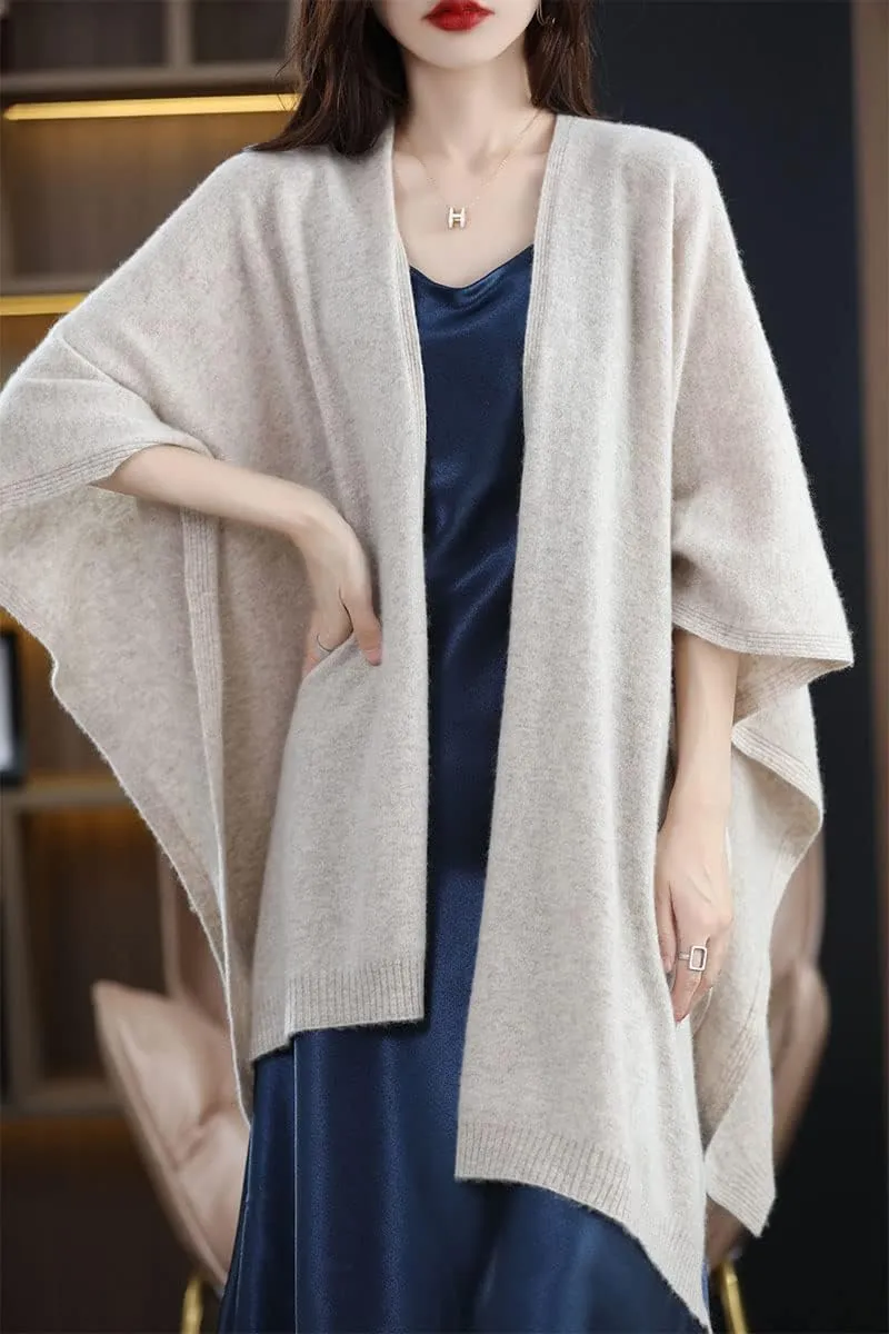 Women's Shawl Wrap Plus Size Cardigan 100% Merino Wool Poncho Cape Fall Winter Open Sweater Coat