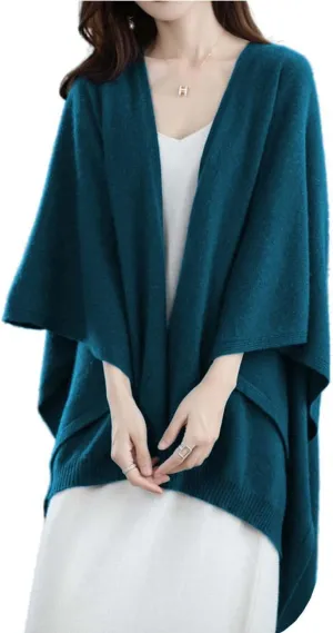 Women's Shawl Wrap Plus Size Cardigan 100% Merino Wool Poncho Cape Fall Winter Open Sweater Coat