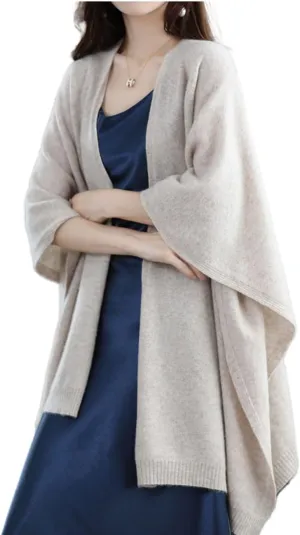 Women's Shawl Wrap Plus Size Cardigan 100% Merino Wool Poncho Cape Fall Winter Open Sweater Coat