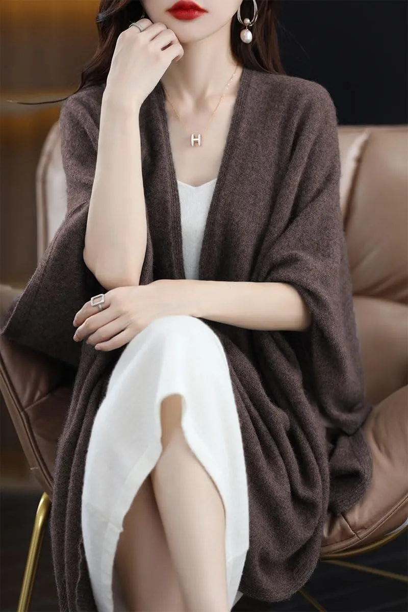 Women's Shawl Wrap Plus Size Cardigan 100% Merino Wool Poncho Cape Fall Winter Open Sweater Coat