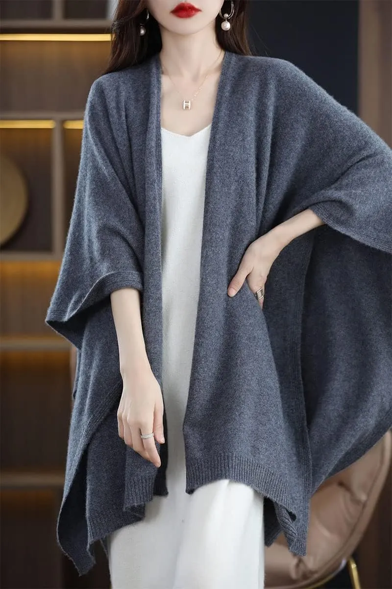 Women's Shawl Wrap Plus Size Cardigan 100% Merino Wool Poncho Cape Fall Winter Open Sweater Coat