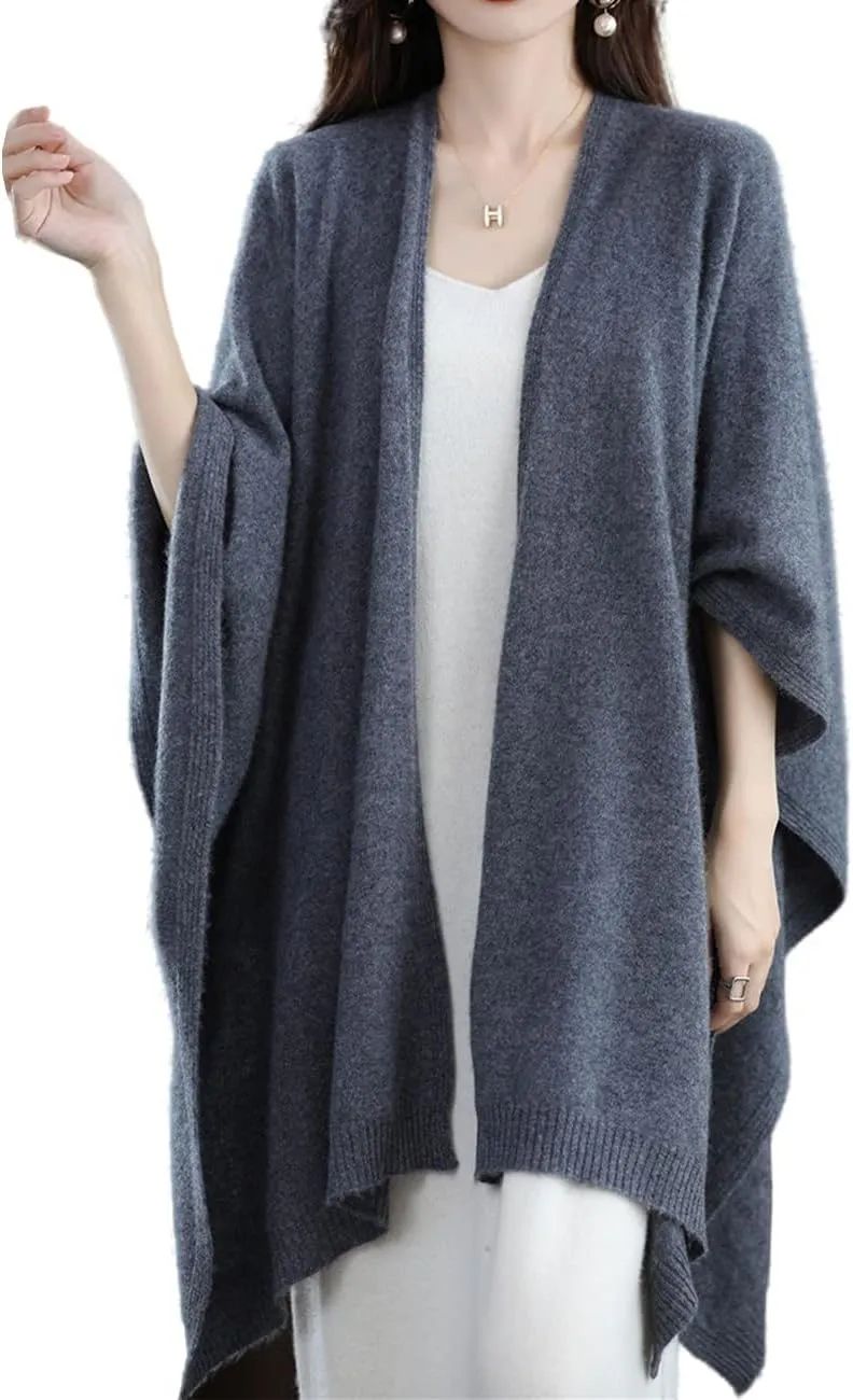 Women's Shawl Wrap Plus Size Cardigan 100% Merino Wool Poncho Cape Fall Winter Open Sweater Coat