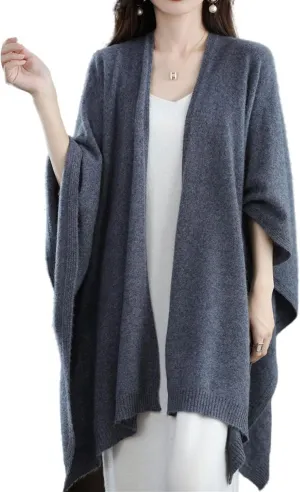 Women's Shawl Wrap Plus Size Cardigan 100% Merino Wool Poncho Cape Fall Winter Open Sweater Coat