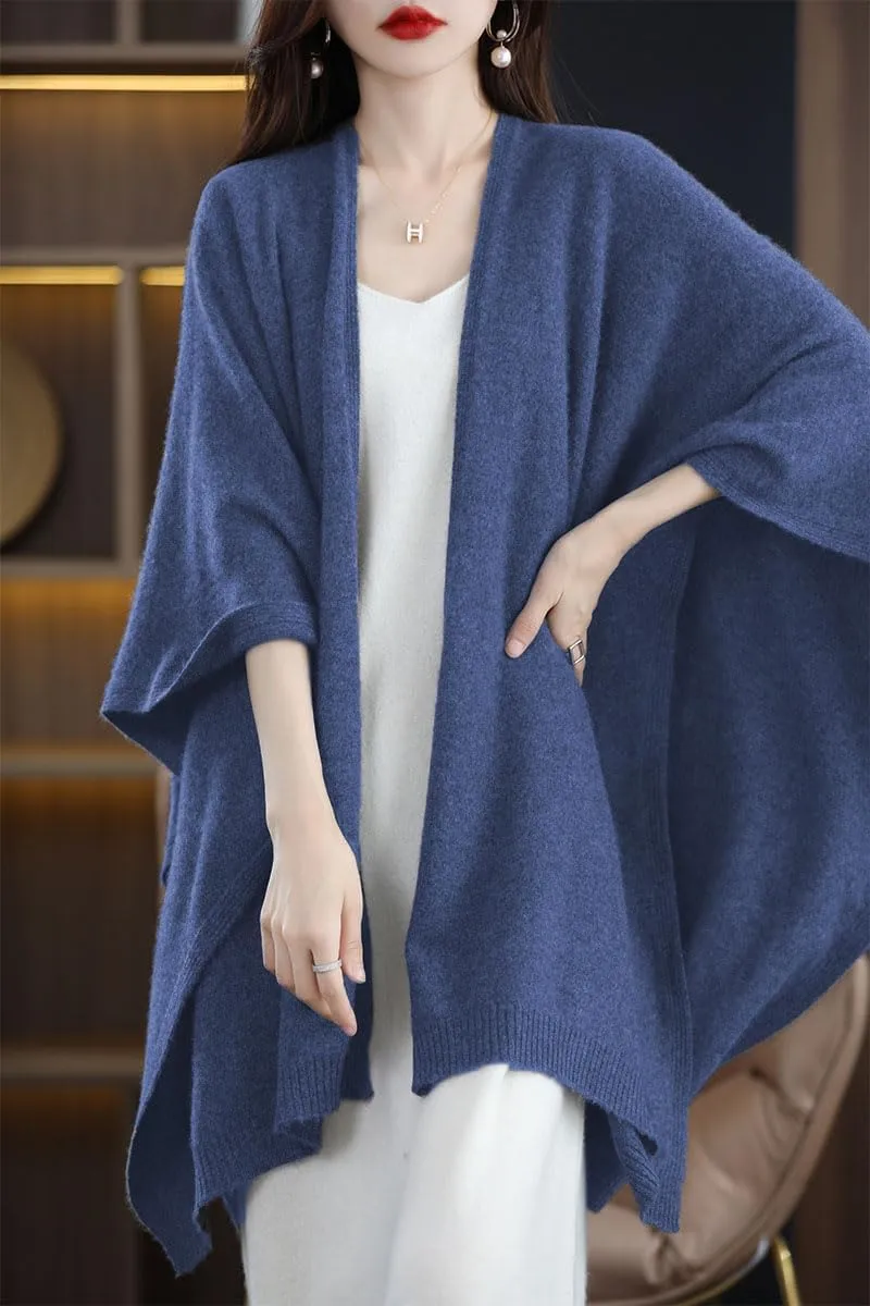 Women's Shawl Wrap Plus Size Cardigan 100% Merino Wool Poncho Cape Fall Winter Open Sweater Coat